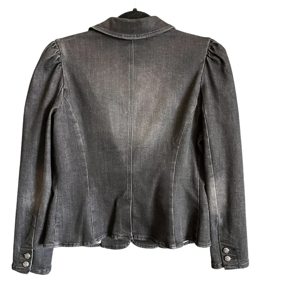 I.N.C. International Concepts Black Puff Sleeves Denim Jean Jacket Blazer